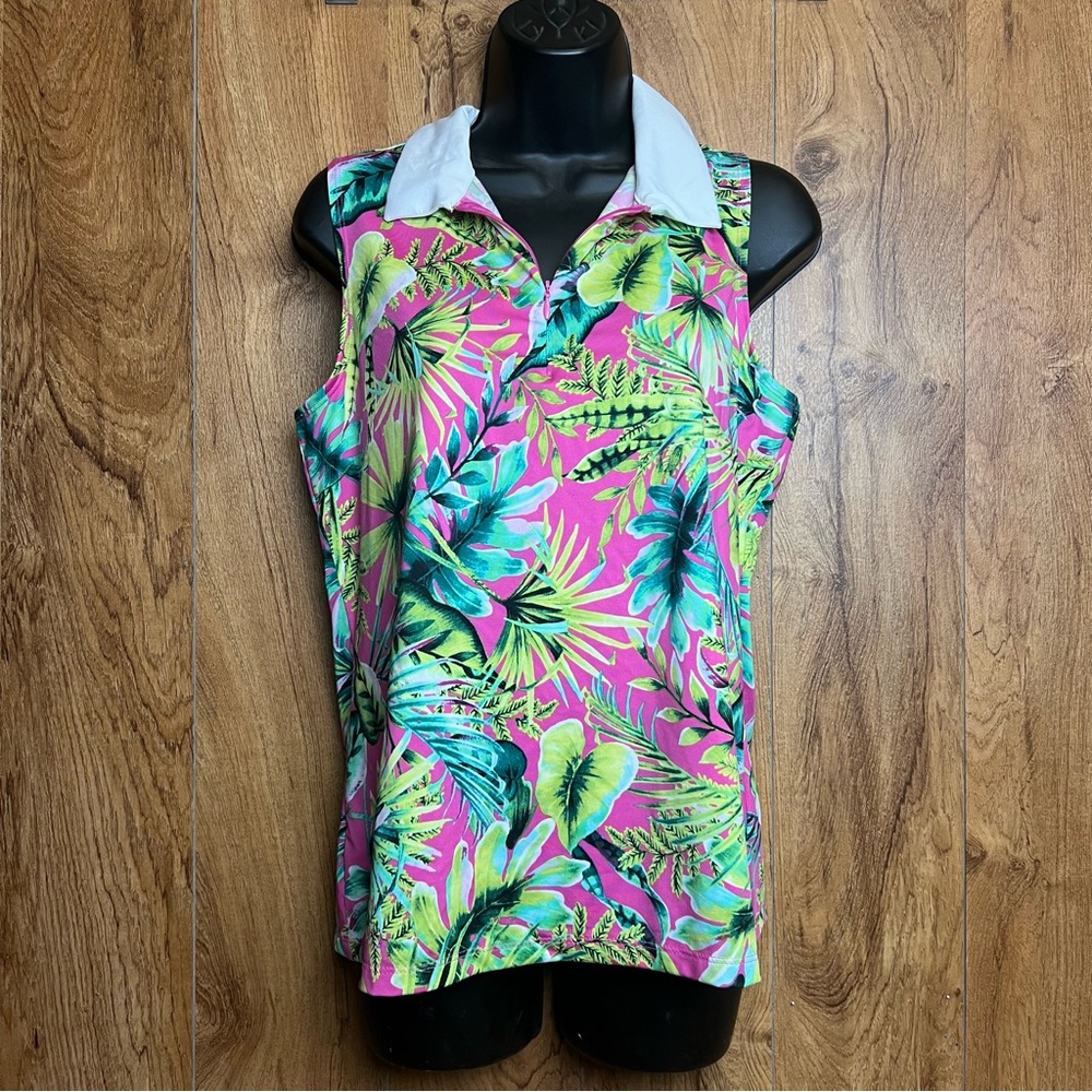 Tommy Bahama Golf Women’s Tropical Print Sleeveless Top with 1/4 Zip - Size L